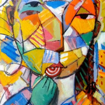 Pintura intitulada "Menina com pirulito…" por Sandro Maciel, Obras de arte originais, Acrílico