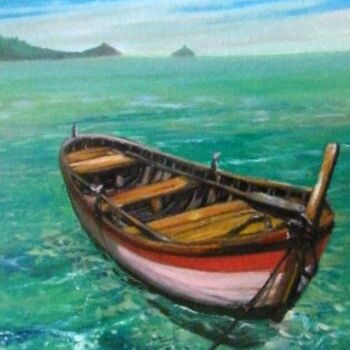 Pittura intitolato "barca in mare,  n.8" da Sandro Mulinacci, Opera d'arte originale