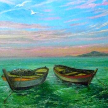 Painting titled "due barche in mare," by Sandro Mulinacci, Original Artwork