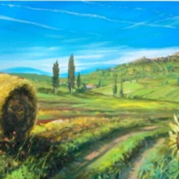 Painting titled "paesaggio con Casol…" by Sandro Mulinacci, Original Artwork