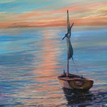 Painting titled "barca al tramonto 2…" by Sandro Mulinacci, Original Artwork, Oil