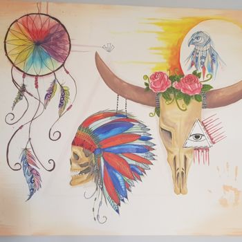 Peinture intitulée "amerindien" par Sandy Damagnez, Œuvre d'art originale, Acrylique