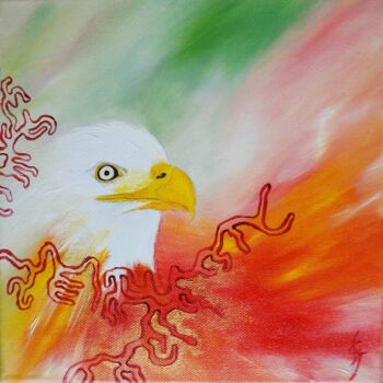 Peinture intitulée "Médecine de l'aigle" par Sange, Œuvre d'art originale, Huile