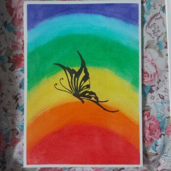 Картина под названием "Rainbow and butterf…" - Sangram Bubun, Подлинное произведение искусства, Пастель