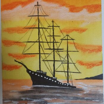 "Sangram's SEA SHIP" başlıklı Tablo Sangram Bubun tarafından, Orijinal sanat, Pastel Ahşap Sedye çerçevesi üzerine monte edi…