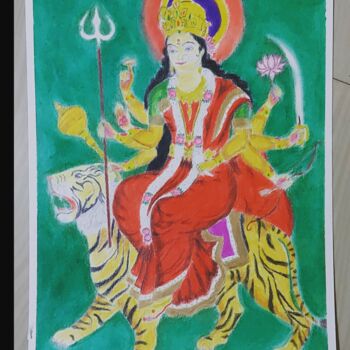 Peinture intitulée "GODDESS MAA SANTOSHI" par Sangram Bubun, Œuvre d'art originale, Pastel