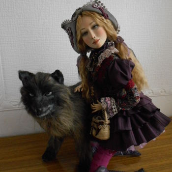 Sculpture titled "Girl and wolf  OOAK…" by Vera Sanina, Original Artwork, Plastic