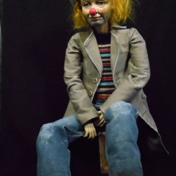Sculpture intitulée "Old clown  OOAK Art…" par Vera Sanina, Œuvre d'art originale, Papier mâché