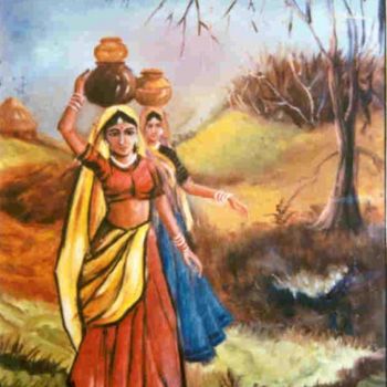 Painting titled "VILLAGE WOMAN" by Savita Singh Bhadouria, Original Artwork