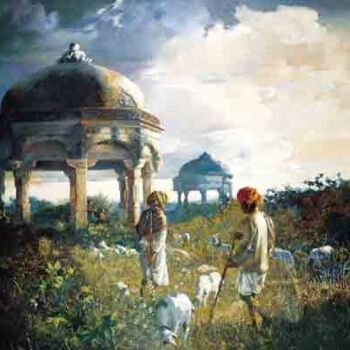 Painting titled "shepherds at the ol…" by Sanjay Sahai, Original Artwork, Oil