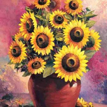 Painting titled "sunflowers" by Sanjay Sahai, Original Artwork, Oil