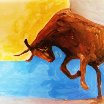 Painting titled "Playful Bull" by Blossom Art House, Original Artwork, Acrylic