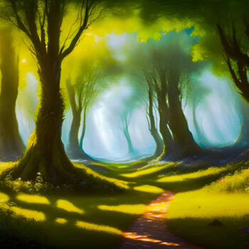 Arts numériques intitulée "Mystical Forest" par Sankha Ghosh, Œuvre d'art originale, Peinture numérique