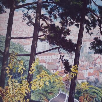 Peinture intitulée "Lyon vu de la colli…" par Sannier Alain, Œuvre d'art originale, Acrylique Monté sur Châssis en bois
