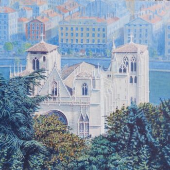 「Lyon la cathédrale…」というタイトルの絵画 Sannier Alainによって, オリジナルのアートワーク, アクリル ウッドストレッチャーフレームにマウント