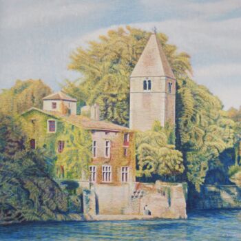 Картина под названием "L'île Barbe, le clo…" - Sannier Alain, Подлинное произведение искусства, Акрил Установлен на Деревянн…