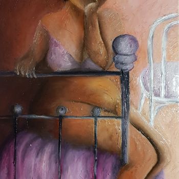 Pintura titulada "femme-accoudee.jpg" por Sanpasco, Obra de arte original, Oleo