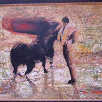 Peinture intitulée "Corrida sous la plu…" par San Roman, Œuvre d'art originale, Autre
