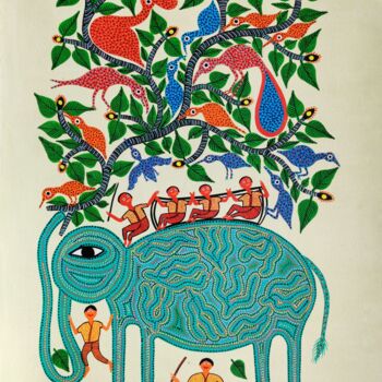 Peinture intitulée "Bhil Art 1" par Santa Bhuria, Œuvre d'art originale, Acrylique