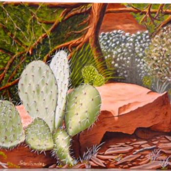 Pittura intitolato "cactus à Sedona" da Paul Santander, Opera d'arte originale, Olio