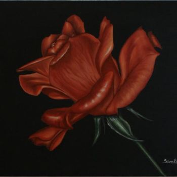 Painting titled "Rose rouge" by Paul Santander, Original Artwork, Oil