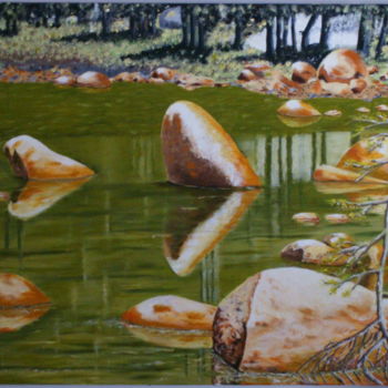 Pittura intitolato "Stone in the water" da Paul Santander, Opera d'arte originale, Olio