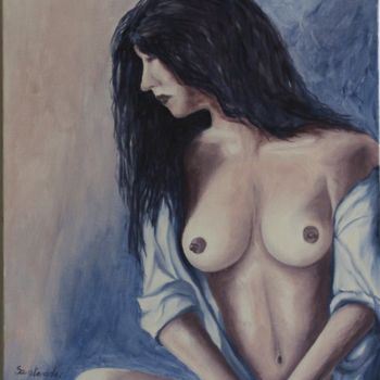 Malerei mit dem Titel "buste  de femme" von Paul Santander, Original-Kunstwerk, Öl
