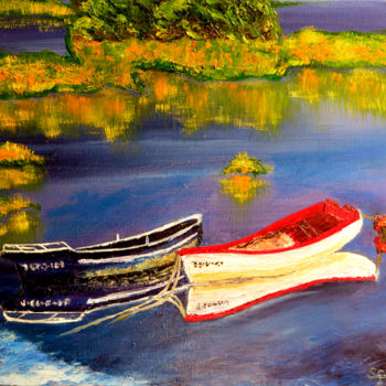 Pintura titulada "Dos-barcas-65x54-20…" por Santi Goñi, Obra de arte original, Oleo