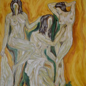Painting titled "tres-figuras-61x50.…" by Santi Goñi, Original Artwork, Oil
