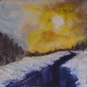 Pintura intitulada "puesta-de-sol-40x50…" por Santi Goñi, Obras de arte originais, Óleo