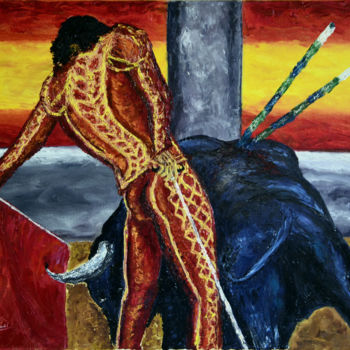 「sangre-y-arena-61x5…」というタイトルの絵画 Santi Goñiによって, オリジナルのアートワーク, オイル