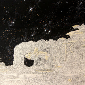 Tekening getiteld "Space Colony" door Santiago Restrepo, Origineel Kunstwerk, Inkt