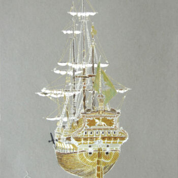 Zeichnungen mit dem Titel "Fantasy Ship" von Santiago Restrepo, Original-Kunstwerk, Tinte