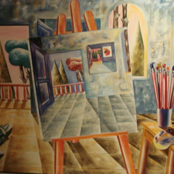 Painting titled "EL TALLER DEL ARTIS…" by Santial Alonso, Original Artwork, Oil