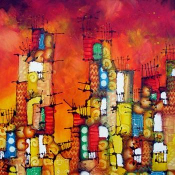 Pintura intitulada "Rojo de Ciudad" por Jorge Luis Santiesteban Uliver, Obras de arte originais, Óleo