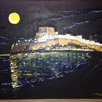 Painting titled "Peñiscola nocturno 2" by Santiago Morata, Original Artwork, Acrylic