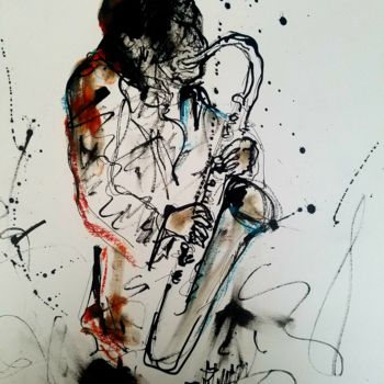 Dibujo titulada "jazz in Marciac" por Marc Turpaud, Obra de arte original, Acrílico