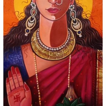 Peinture intitulée "Durga Devi" par Santosh Dangare, Œuvre d'art originale, Acrylique