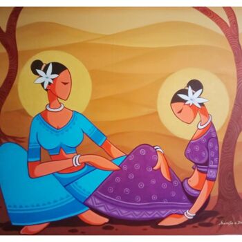 Peinture intitulée "Lady flower Beauty 2" par Santosh Dangare, Œuvre d'art originale, Acrylique