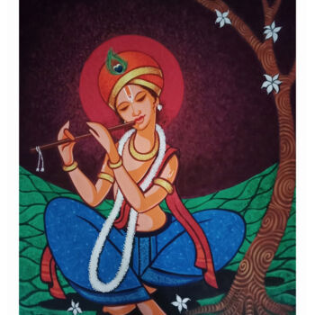 Peinture intitulée "Kirshna Murari" par Santosh Dangare, Œuvre d'art originale, Acrylique