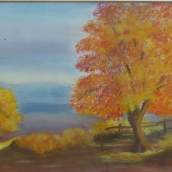 Drawing titled "Paysage d automne e…" by Sapiacelli, Original Artwork, Pastel