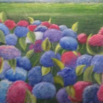 Painting titled "massif d'Horthensias" by Sapiacelli, Original Artwork, Oil