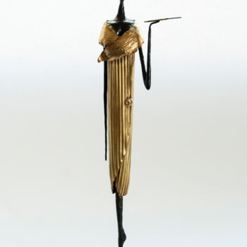 Sculpture titled "Woman with sigar" by Sapir Gelman, Original Artwork, Metals