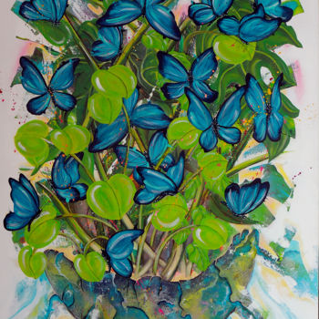 Peinture intitulée "Ramo de mariposas" par Gregory Jomain (Sapo), Œuvre d'art originale, Acrylique Monté sur Châssis en bois