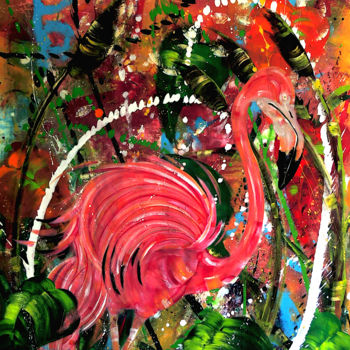 Painting titled "Life in pink" by Gregory Jomain (Sapo), Original Artwork, Acrylic Mounted on Wood Stretcher frame