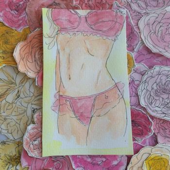 绘画 标题为“Roses and lingerie” 由Saara Tompuri, 原创艺术品, 水彩