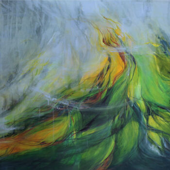 Malarstwo zatytułowany „Phoenix Flames” autorstwa Sara Aref, Oryginalna praca, Akryl Zamontowany na Drewniana rama noszy