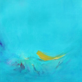 Painting titled "Floating away" by Sara Aref, Original Artwork, Acrylic Mounted on Wood Panel