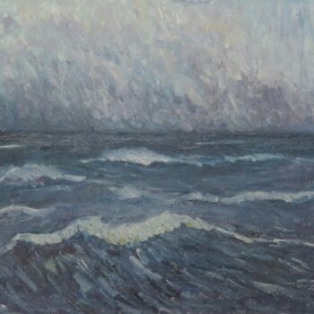 Painting titled "night on sea" by Sara Costa, Original Artwork, Oil