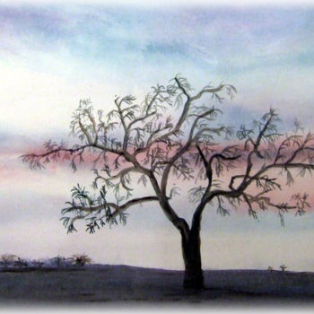 Malerei mit dem Titel "arbres-dans-la-plai…" von Sara Elena Besson, Original-Kunstwerk, Aquarell